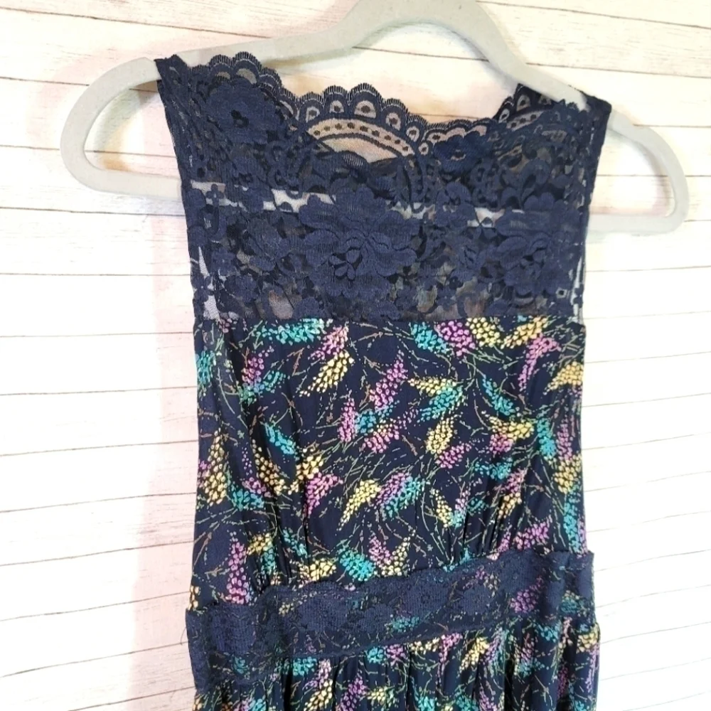 FREE PEOPLE LACE YOKE FLORAL SLEEVELESS DRESS, SZ SMALL